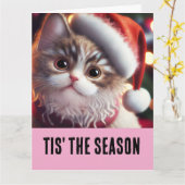 Carte de vœux Noël CHAT MIGNON DRÔLE (Fleur jaune)