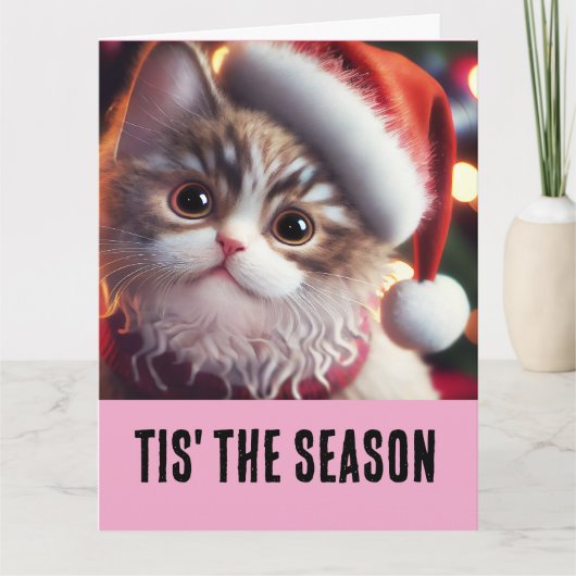 Carte de vœux Noël CHAT MIGNON DRÔLE (Devant)