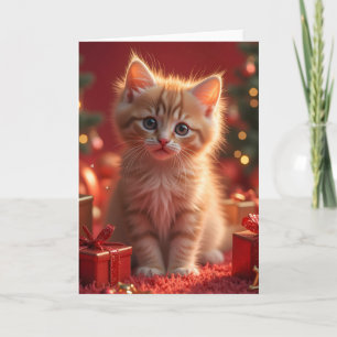 CARTE DE VŒUX NOËL CHATON BLANCHE