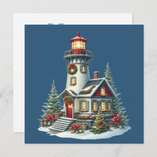 Carte de voeux Noël du phare de Noël (Devant / Derrière)