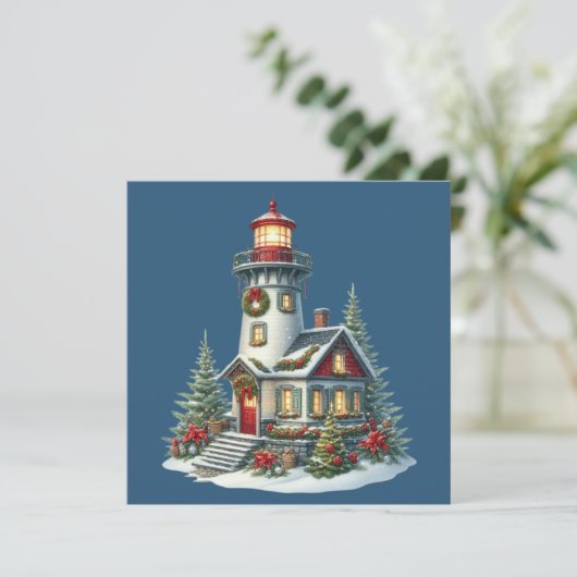 Carte de voeux Noël du phare de Noël (Debout devant)