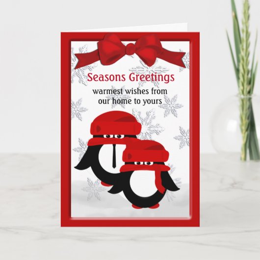 Carte de voeux Noël Penguin Couple Seasons (Devant)