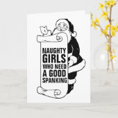 Carte de vœux Noël PÈRE NOËL MÉCHANTE FILLE (Fleur jaune)