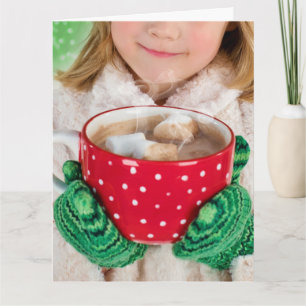 Carte de vœux Noël petite fille tasse de cacao cha