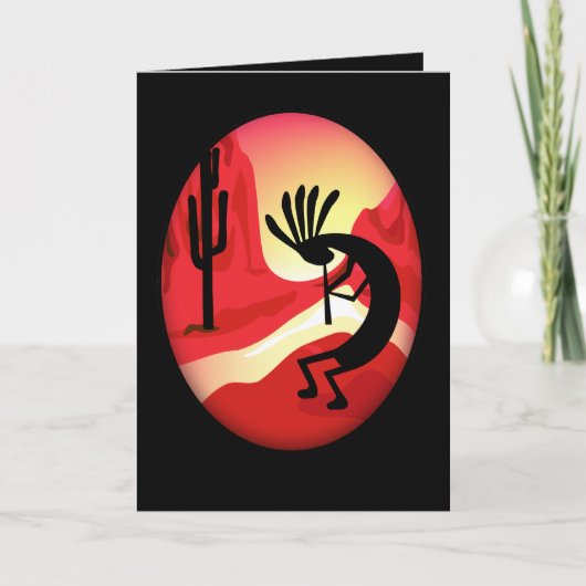 Carte de voeux Noir Coucher de soleil Kokopelli (Devant)