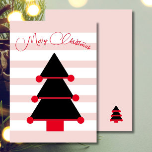 Carte de voeux noire à rayures roses de Noël