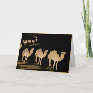 Carte de voeux nuit du Sahara, caravane de chameau