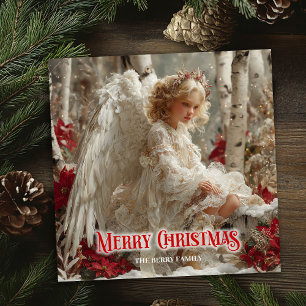 Carte de vœux numérique d'ange de Noël rétro pour