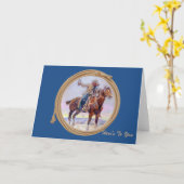 Carte de voeux occidentale Cowboy sur cheval (Fleur jaune)