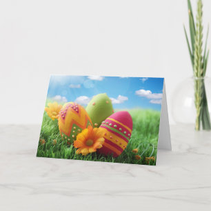 Carte de voeux - Oeufs de Pâques peints