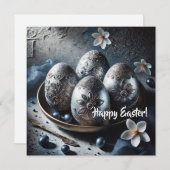 Carte de vœux œufs rustiques bleu marine et argent (Devant / Derrière)