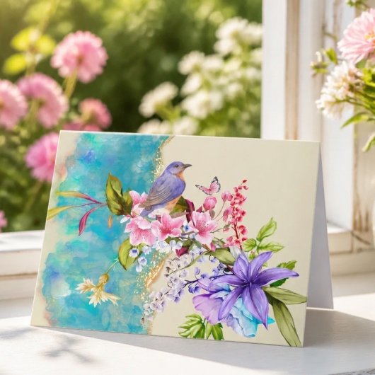 Carte de vœux oiseau et fleur