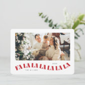 Carte de vœux ondulée Fa La La La La - rouge et bl (Debout devant)
