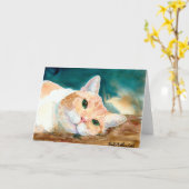 Carte de voeux Orange et Blanc Tabby (Fleur jaune)