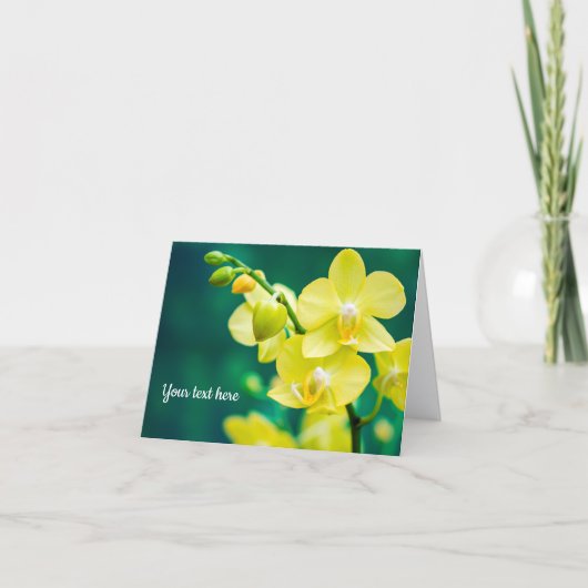 Carte de vœux orchidée jaune sur fond vert (Devant)