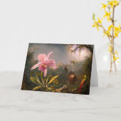 Carte de voeux Orchidée rose et trois colibris (Fleur jaune)