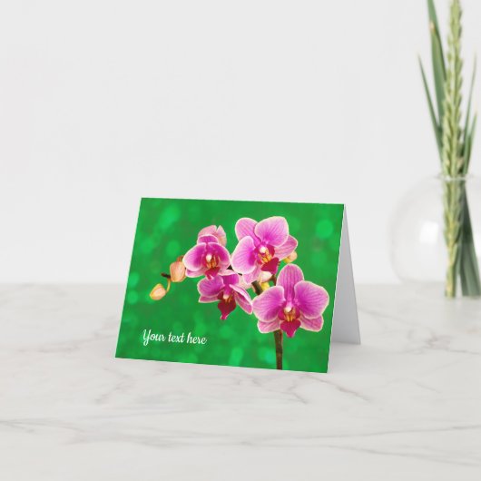Carte de vœux orchidée violette sur fond vert (Devant)