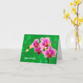 Carte de vœux orchidée violette sur fond vert (Fleur jaune)