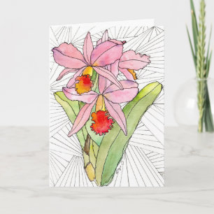 Carte de vœux - Orchidées roses