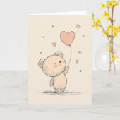 Carte de vœux ours mignon avec ballon en forme de (Fleur jaune)