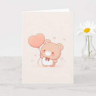 Carte de vœux ours mignon avec ballon en forme de