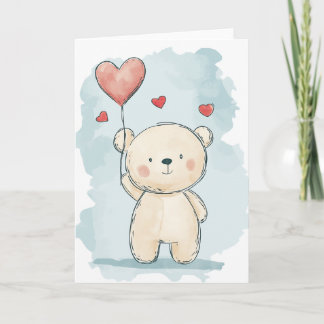 Carte de vœux ours mignon avec ballon en forme de