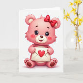 Carte de vœux ours rose mignon (Fleur jaune)