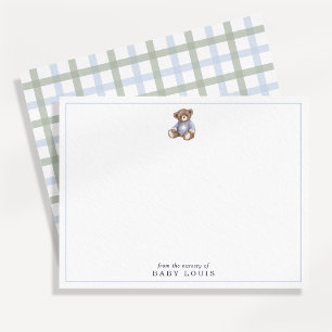 Carte de vœux Ourson bleu et vert à carreaux Prépa
