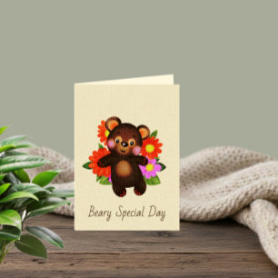 Carte de vœux Ourson mignon avec des fleurs