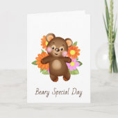 Carte de vœux Ourson Mignon avec Fleurs (Devant)