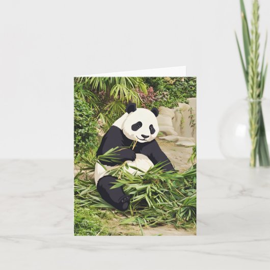 Carte de vœux panda mangeant du bambou (Devant)