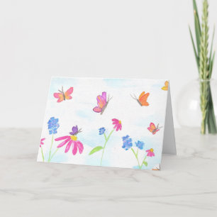 Carte de vœux papillon et fleurs (intérieur vierge