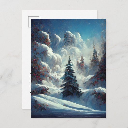 Carte de vœux paysage arbre de Noël entreprise Log (Devant / Derrière)