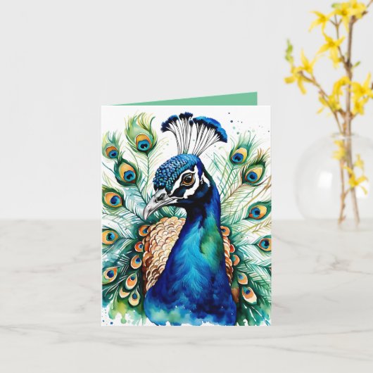 Carte de voeux Peacock couleur Aquarelle (Fleur jaune)