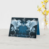 Carte de voeux Pegasus turquoise (Fleur jaune)