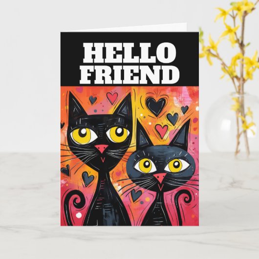 CARTE DE VŒUX PENSÉE À VOUS JOLI CHAT (Fleur jaune)