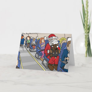 Carte de voeux père Noël dans l'avion