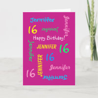 Carte de voeux personnalisée 16e anniversaire rose