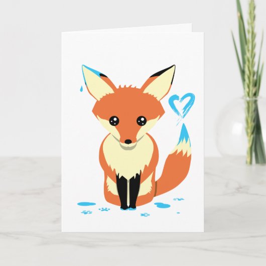 Carte de voeux personnalisée Cute Fox Painting Blu (Devant)