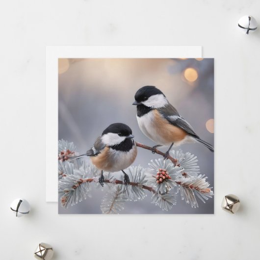 Carte de vœux personnalisée de Noël Chickadee hive (Devant/Arrière en situation)