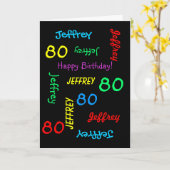 Carte de voeux personnalisée, noir, 80e anniversai (Fleur jaune)