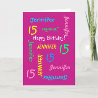 Carte de voeux personnalisée Nom 15e anniversaire