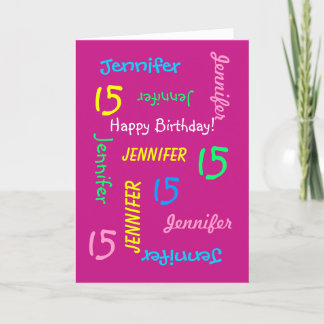 Carte de voeux personnalisée Nom 15e anniversaire 