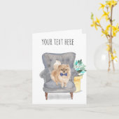 Carte de vœux personnalisée Pomeranian bleue (Fleur jaune)