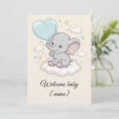 Carte de vœux personnalisée pour Baby Shower Éléph (Debout devant)