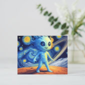 Carte de vœux Petit Alien Spatial (Debout devant)