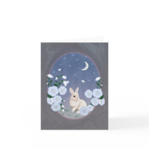 Carte de vœux petite lapin de jardin au clair de l