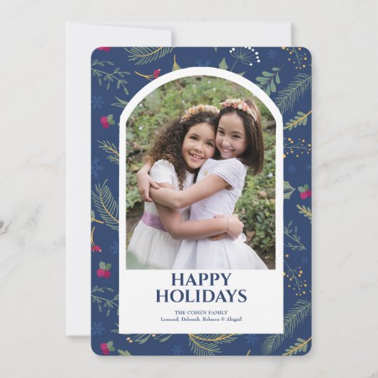 Carte de voeux photo bleue Happy Holidays (Devant)