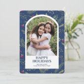 Carte de voeux photo bleue Happy Holidays (Debout devant)