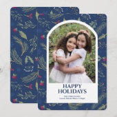 Carte de voeux photo bleue Happy Holidays (Devant / Derrière)